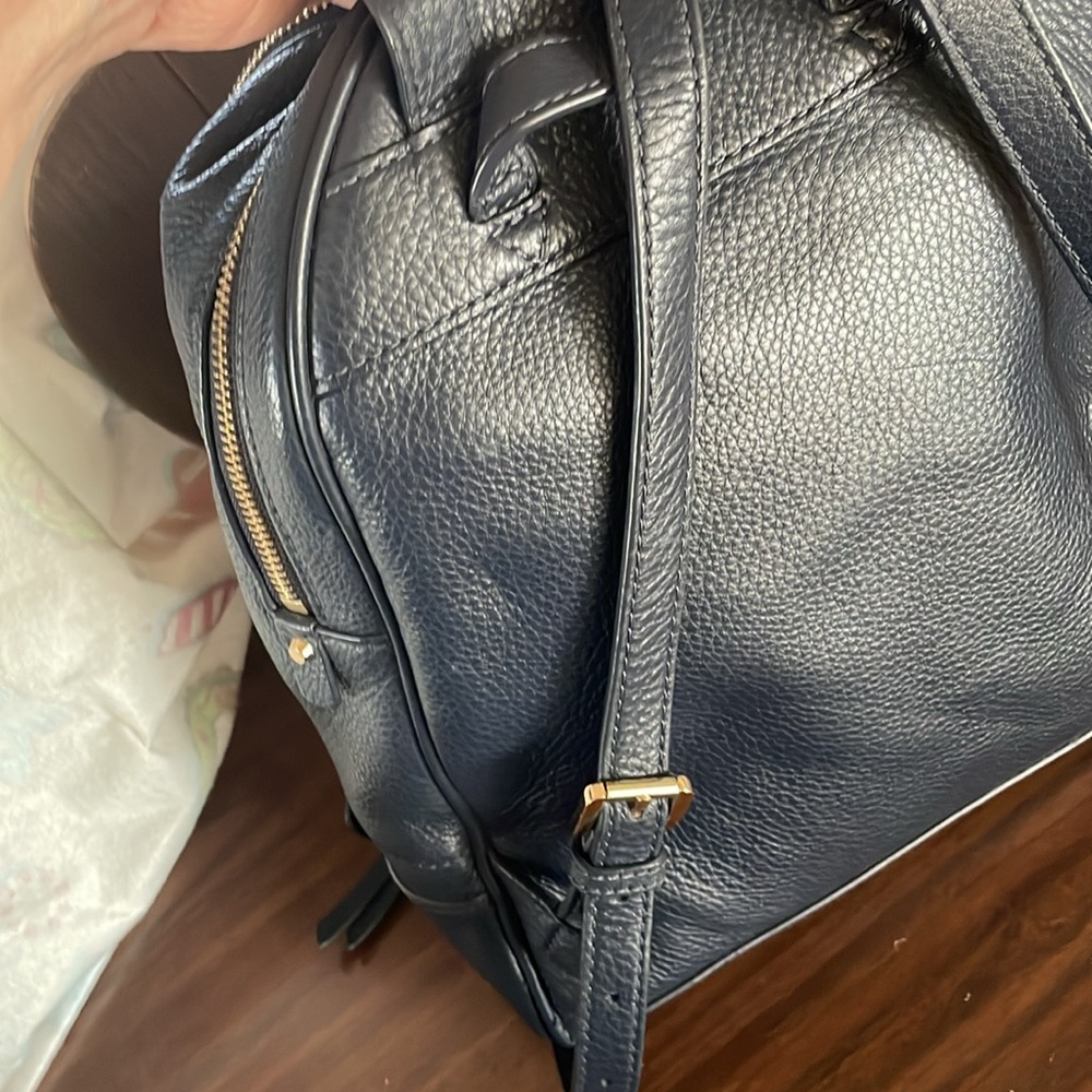Michael Kors Rhea Zip Backpack Large Pebble Leather Navy Blue EUC - Picture 14 of 16